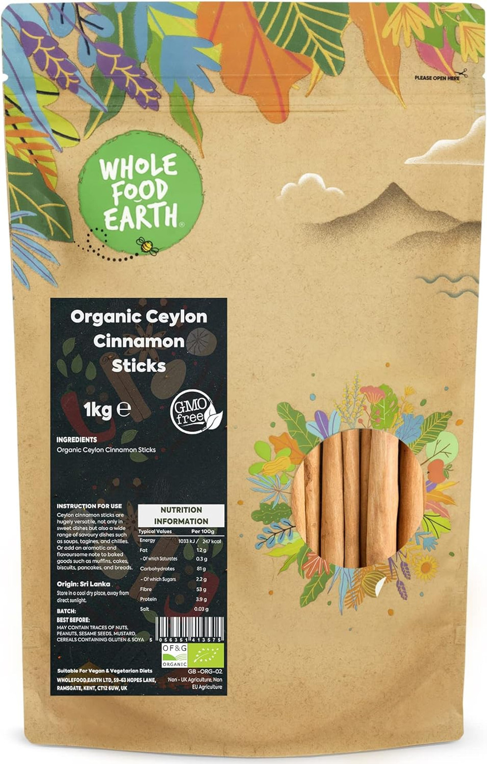 Whole Food Earth® - Organic Ceylon Cinnamon Sticks 3 kg | GMO Free | Certified Organic