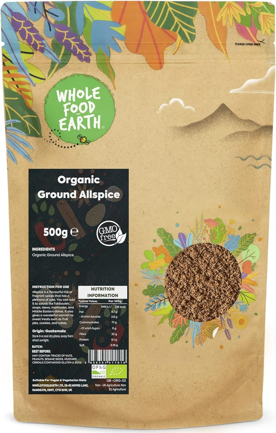 Wholefood Earth Organic Ground Allspice 500 g | GMO Free | Certified Organic