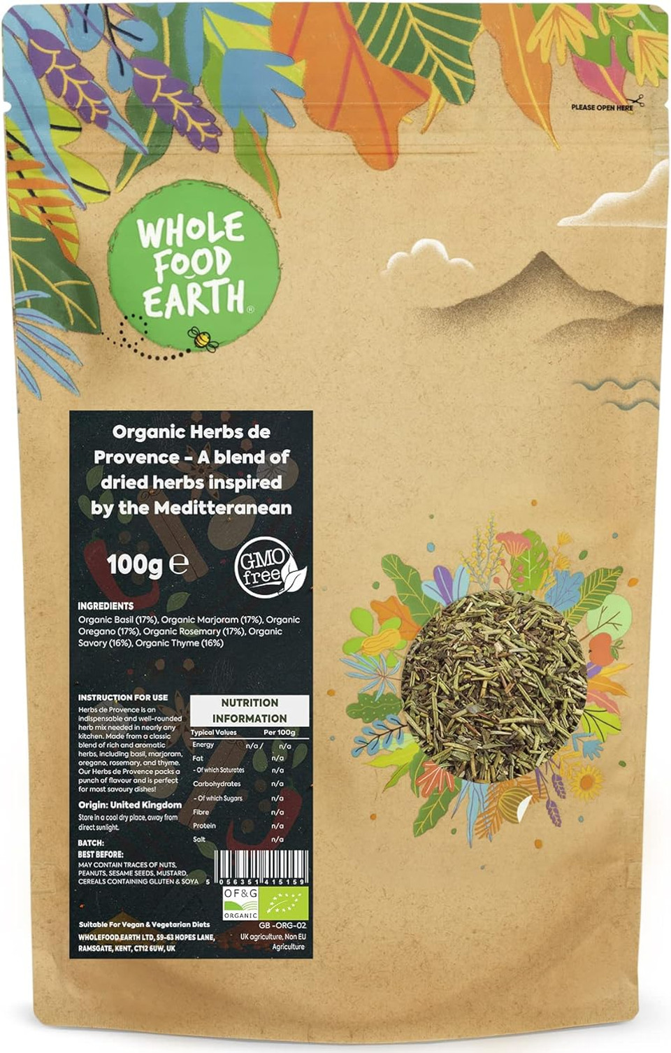 Whole Food Earth® - Organic Herbs de Provence - A blend of dried herbs inspired by the Meditteranean 3 kg | GMO Free | Certified Organic