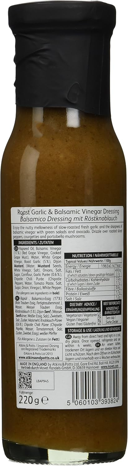Atkins & Potts Roast Garlic & Balsamic Vinegar Dressing , 245 g