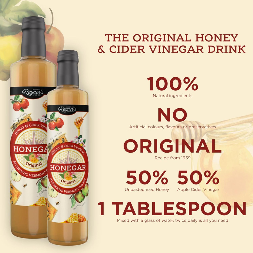 Rayner's Honegar & Cider Vinegar, 6 x 500 ml  Natural Blend of Honey and Cider Vinegar, Vegetarian Friendly