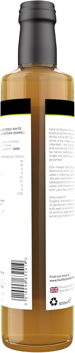 Rayner's Organic Raw Red Wine Vinegar with Mother, 6 x 500 ml  Organic, Raw, Unfiltered, Gluten-Free & Vegan