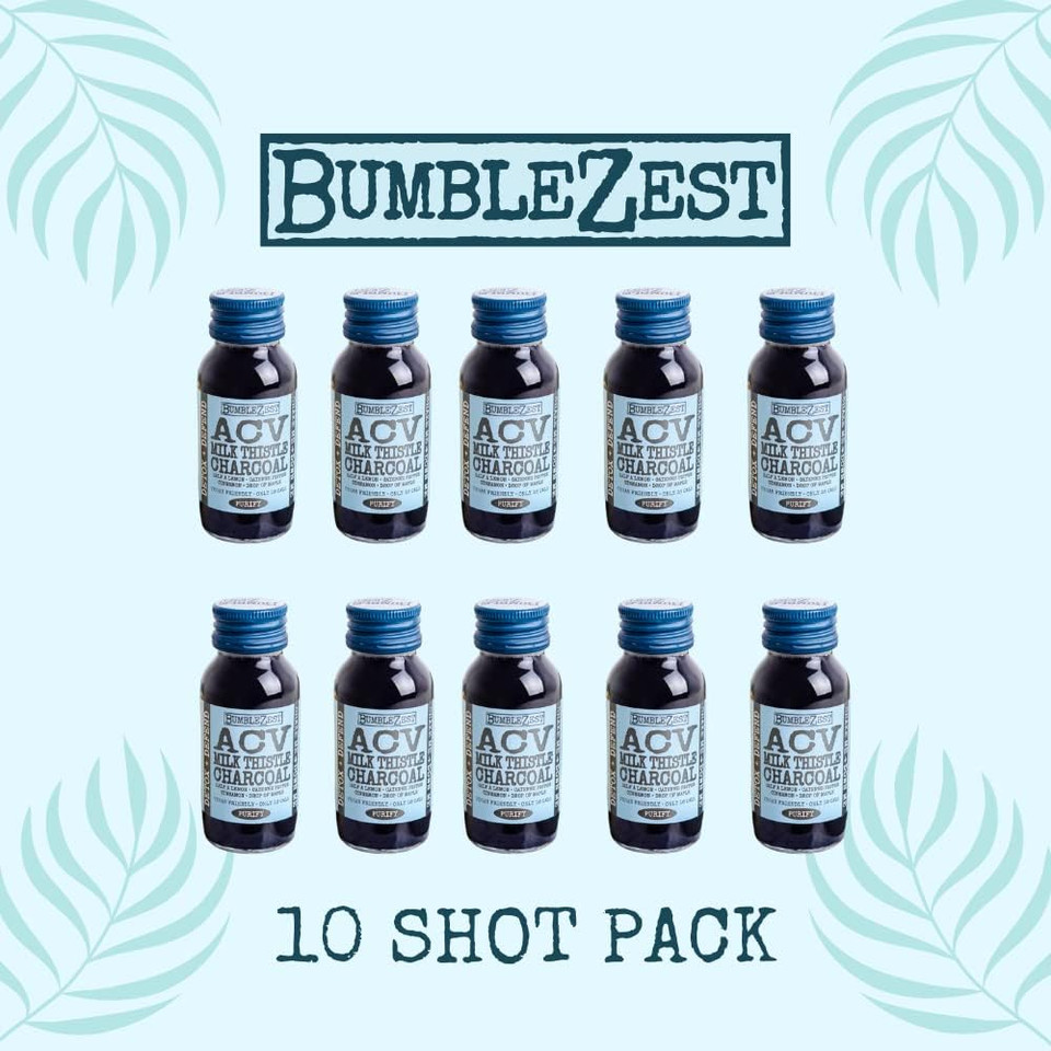 Bumble Zest Detox + Defend Health Shot  ACV & Charcoal Drink  PACK OF 10 - Apple Cider Vinegar, Milk Thistle & Activated Charcoal  Aids Digestion & Metabolism  Vegan & Low in Calories  60ml