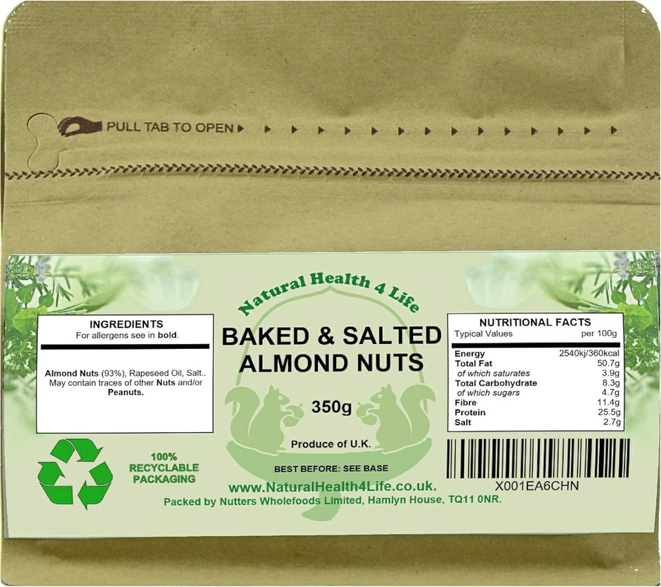 Natural Health 4 Life Snack Nut Baked & Salted Almond Nuts 600 g Gift Jar (1 Jar)