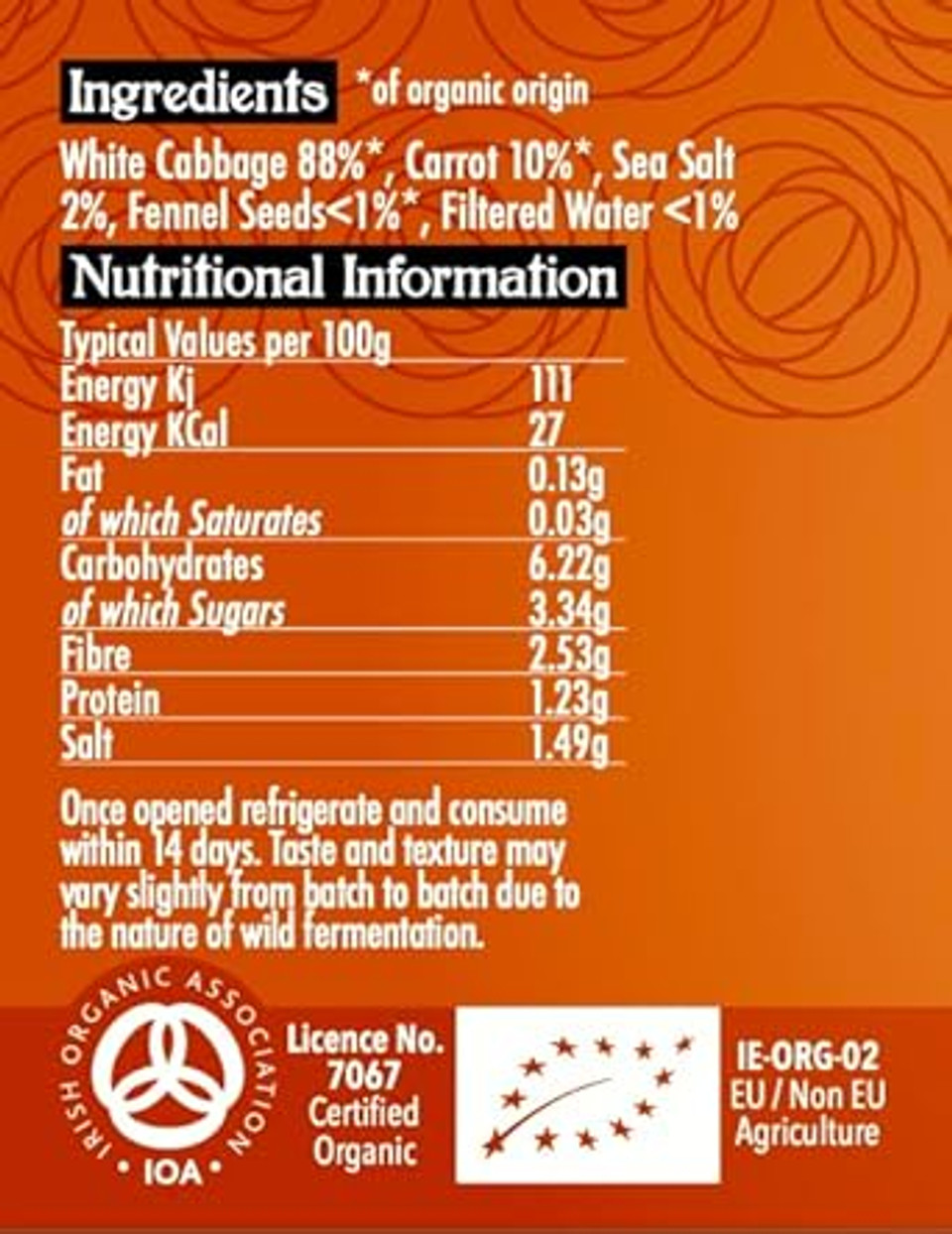 Carrot & Fennel Raw Sauerkraut, Organic, 400g