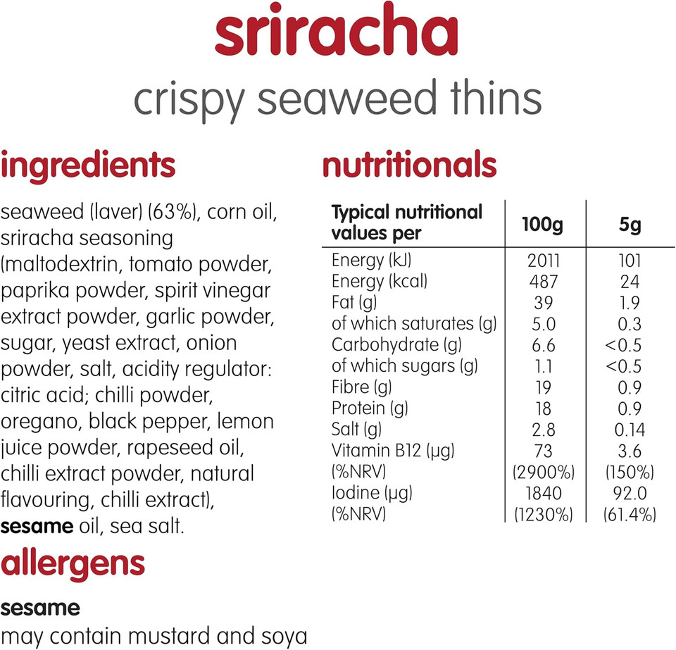 itsu Sriracha Crispy Seaweed Thins 5 G 20pck