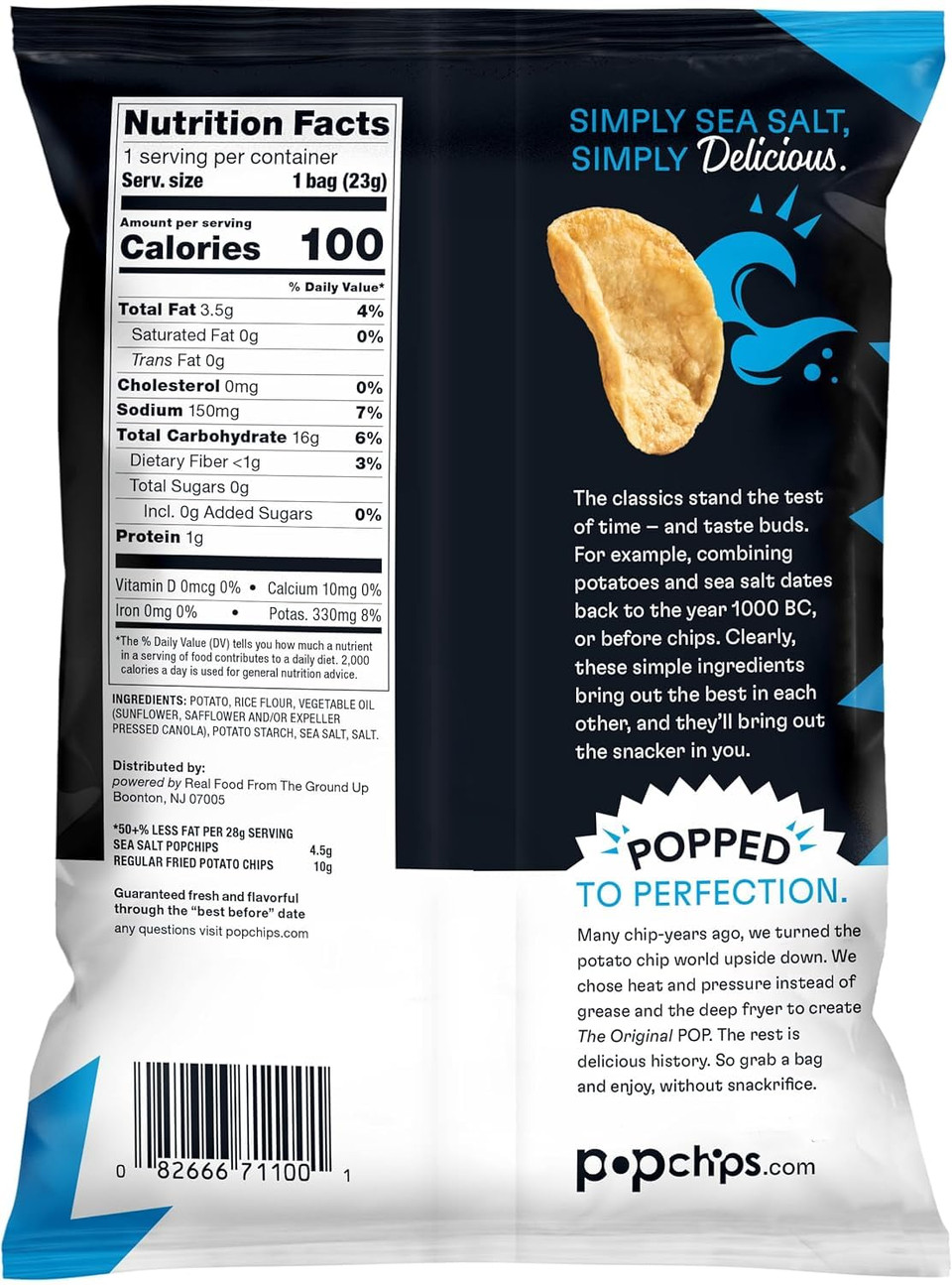 Popchips Potato Chips, Sea Salt Flavor, 0.8oz (Pack of 24)