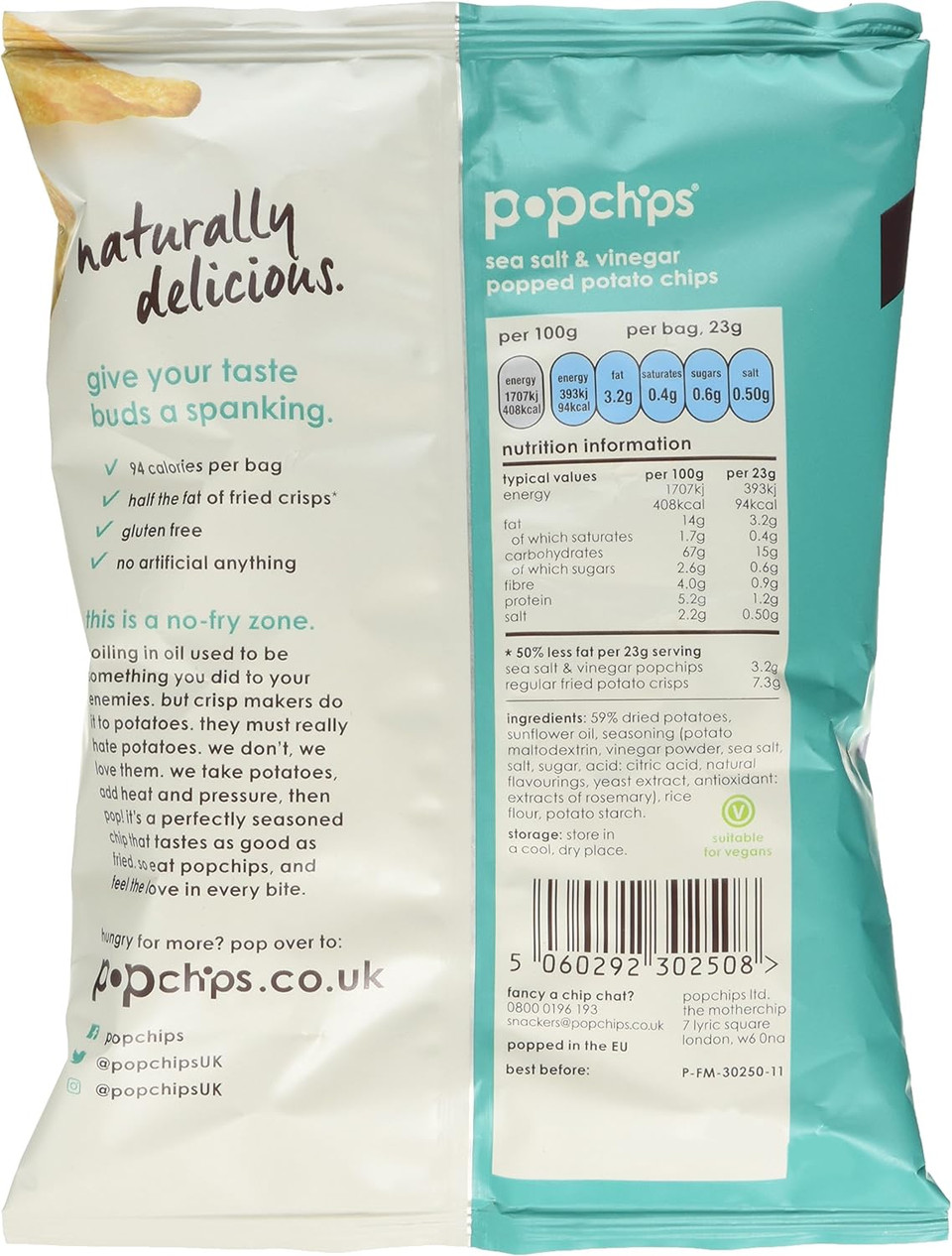 Popchips Sea Salt and Vinegar Potato Chips 23 g (Pack of 24)