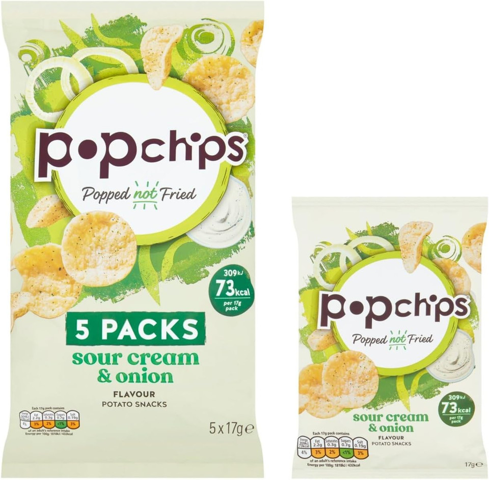popchips - Sea Salt Potato Chips, 85g (Pack of 8) - Popped not fried, No artificial flavours or colours, Suitable for vegans