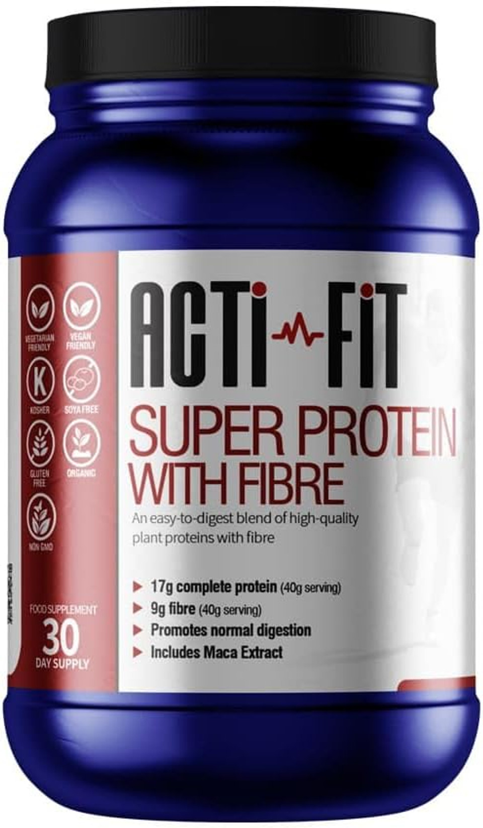 Acti-Fit Super Protein with Fibre | Plant-Based Protein, Including Amino acids from Beans, Seeds and Grain | Organic & Suitable for Vegans | 30-Day Supply | 1200g