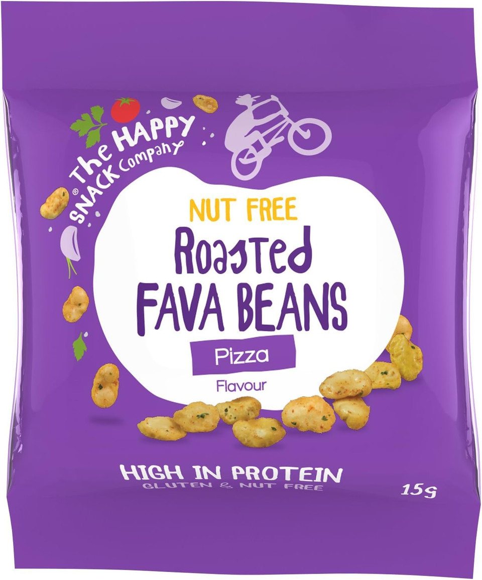 The Happy Snack Company Roasted Fava Beans, Pizza Flavour Healthy Snack, Lunchbox Friendly, High Protein, Low Sugar, Nut and Gluten Free, Vegan, School Snacks,15g Portion, Pack of 30