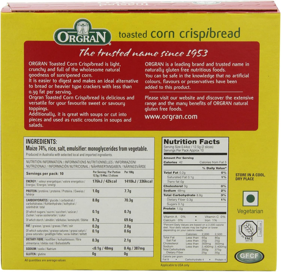 Orgran Free From Corn Crispbread 125 g (Pack of 6)