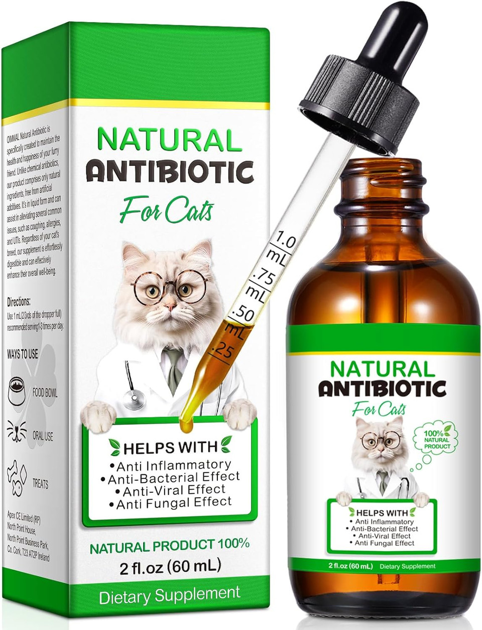 Antibiotics for Cats, Cat Antibiotics - Supports Immune & Allergy Itch Relief, Health Supplies Cats UTI, Cat Multivitamin, Chicken Flavor- 60ml