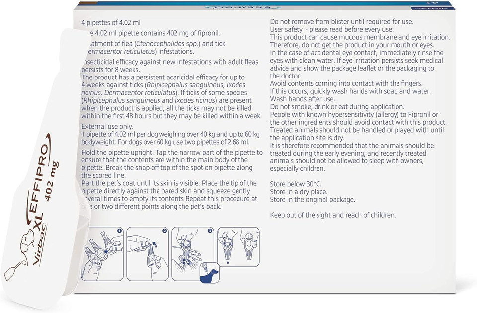 Effipro Spot On solution, Very Large Dogs (40-60kg) - 4 Pipettes