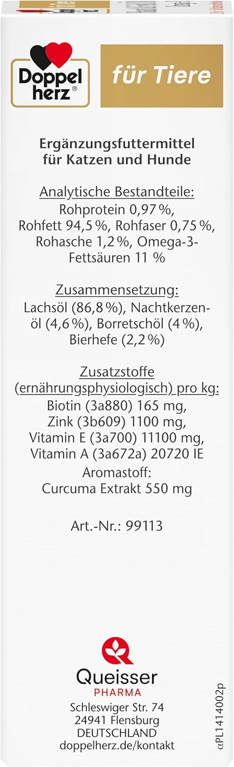 Doppelherz Skin and Fur Oil for Cats and Dogs - To Support Skin Function in Dermatosis and Excessive Hair Loss - 250 ml