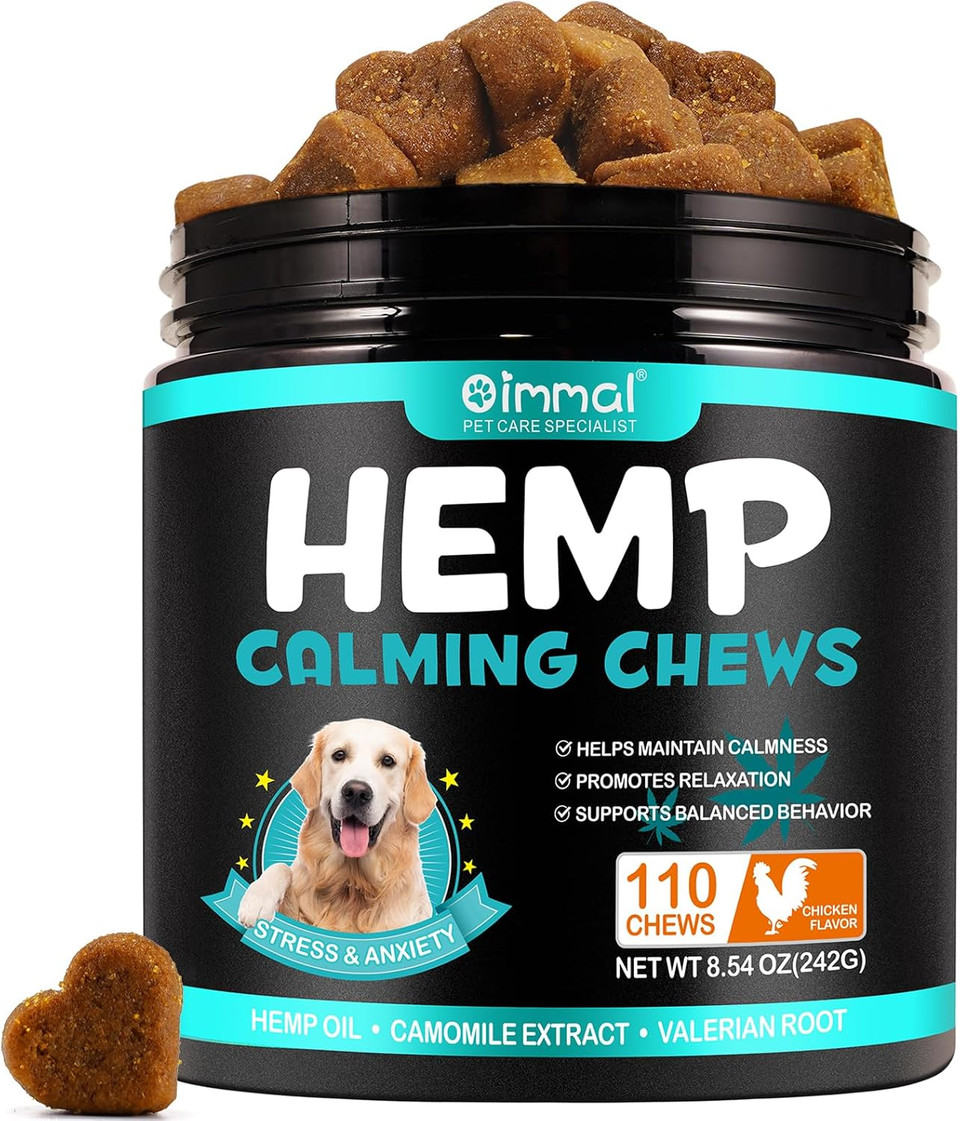 HUALIJIA Calming Treats For Dogs, 110 Count Hemp Calming Chews for Dogs - Reduce Stress Relief, Separation, Barking, Fireworks, Thunderstorms - 100% Natural Ingredients Dogs Calming Treats (Duck)