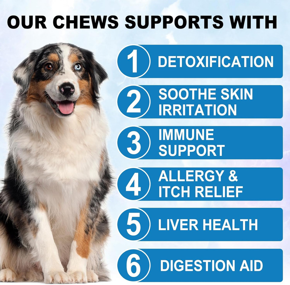 HUALIJIA Dog Allergy Relief Treats(150 Chews), Itch and Immunity Treats for Dogs - Soothe Itchy Skin, Paws, Eyes, Ears - Stop Itching, Licking, Scratching for All Breeds and Sizes, Peking Duck Flavor