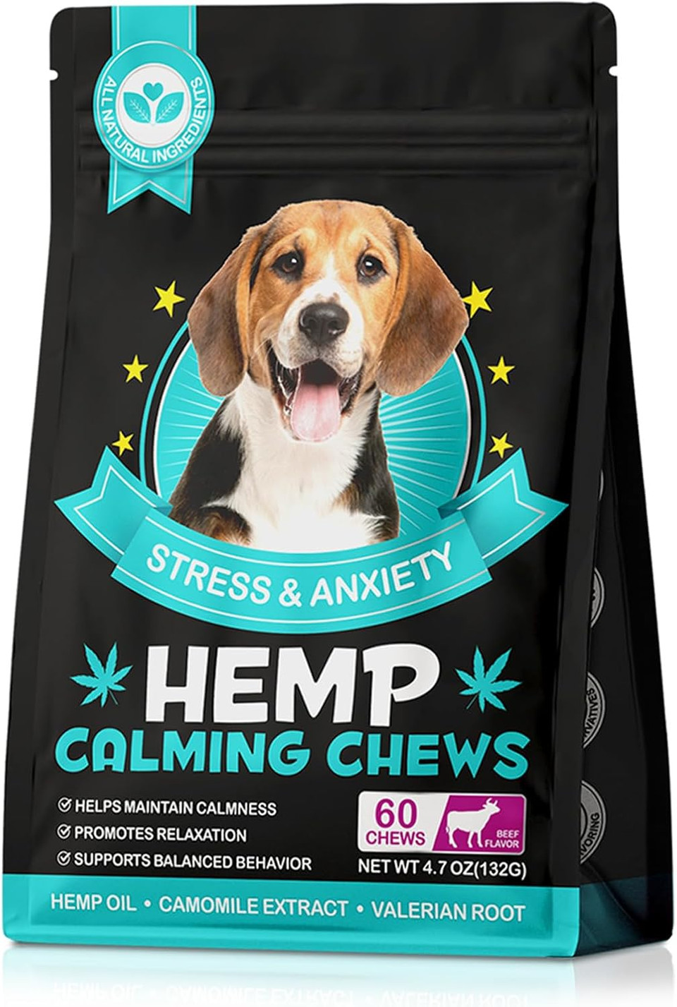 Calming Treats For Dogs, 60 Count Hemp Calming Chews for Dogs - Reduce Stress Relief, Separation, Barking, Fireworks, Thunderstorms - 100% Natural Ingredients Dogs Calming Treats (Beef)