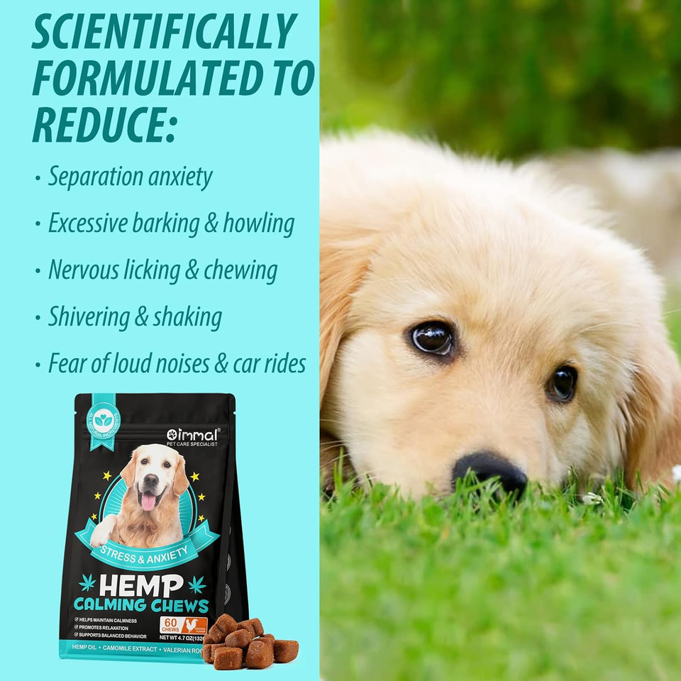 Calming Treats For Dogs, 60 Count Hemp Calming Chews for Dogs - Reduce Stress Relief, Separation, Barking, Fireworks, Thunderstorms - 100% Natural Ingredients Dogs Calming Treats (Beef)