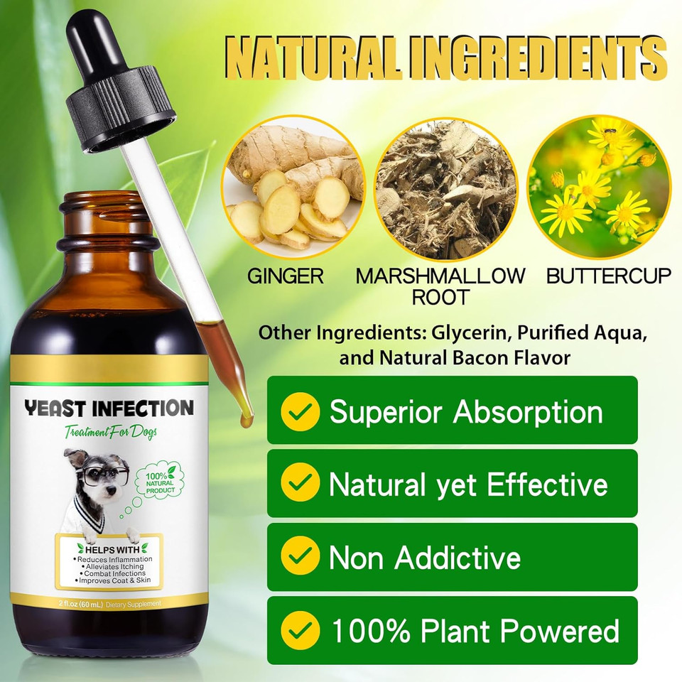 HUALIJIA Yeast Infection Treatment for Dogs, Natural Dog Yeast Infection Drops for Dog Skin Itch Relief, Dog Allergy Relief, Dog Yeast Ear Infection Treatment, 60ml