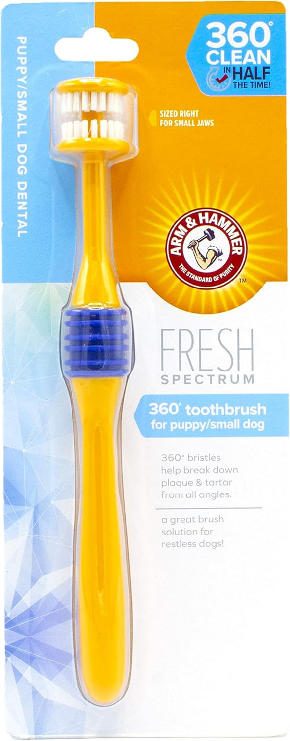 Arm & Hammer for Pets Spectrum 360 Degree Dog Toothbrush for Small Dogs and Puppies | Dog Toothbrush Bristles Help Break Down Plaque and Tartars for Puppies and Small Dogs, White