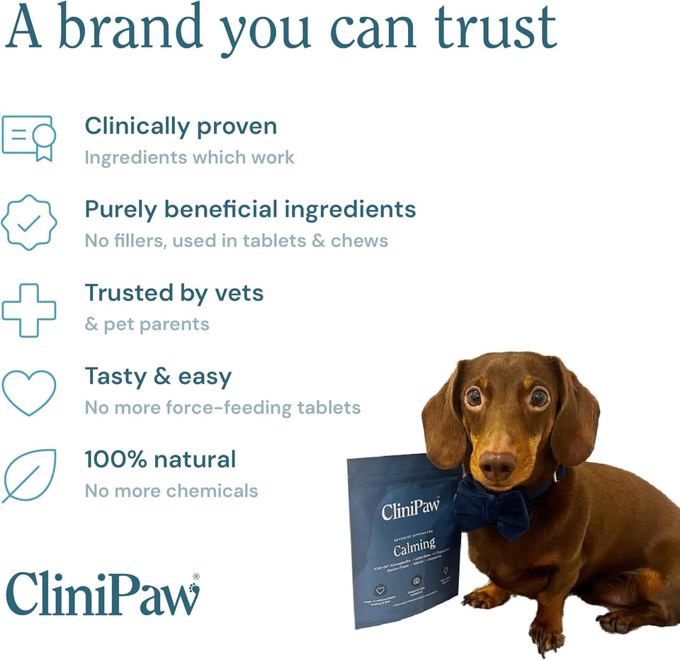 CliniPaw Calming powder for anxious dogs - Stress and Anxiety relief treats - Reduce fear of noise, separation, reactivity, travel, visitors - fast acting & long term - no fillers, up to 120 servings
