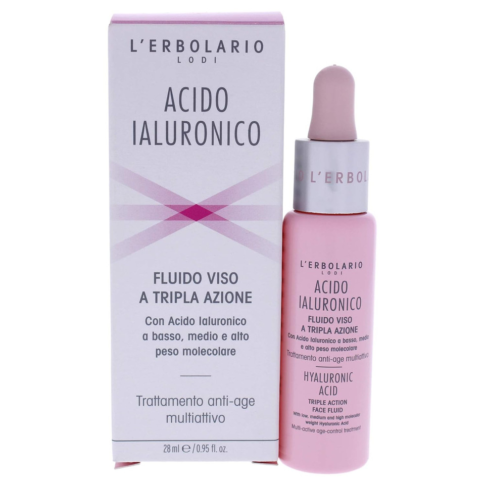 L'Erbolario Hyaluronic Acid Triple Action Face Fluid - Maintains Tone And Elasticity Of Skin - Light Texture Can Be Applied Day Or Night - Hyaluronic Acid Serum - Intensely Hydrates - 0.95 Oz
