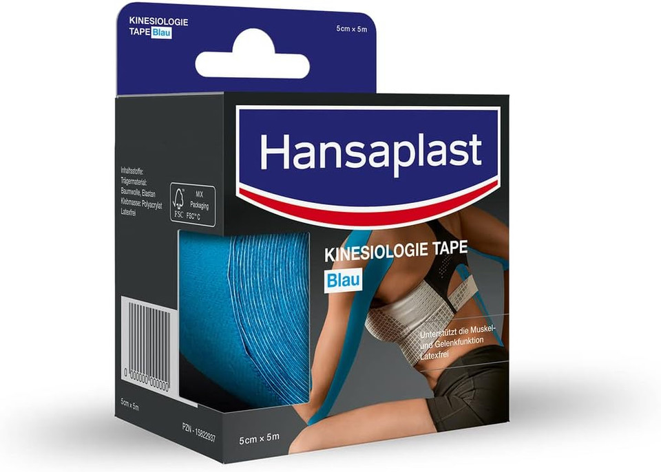 Hansaplast Kinesiology Tape, Waterproof Sports Tape Relieves Muscle Pain and Promotes Blood Circulation, Kinesio Tape Provides Support for Joints and Muscles, 1 Roll, Blue