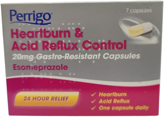Esomeprazole 20mg Capsules for Effective Heartburn and Acid Reflux Relief  7 Count  Provides 24-Hour Protection and Long-Lasting Acid Reduction