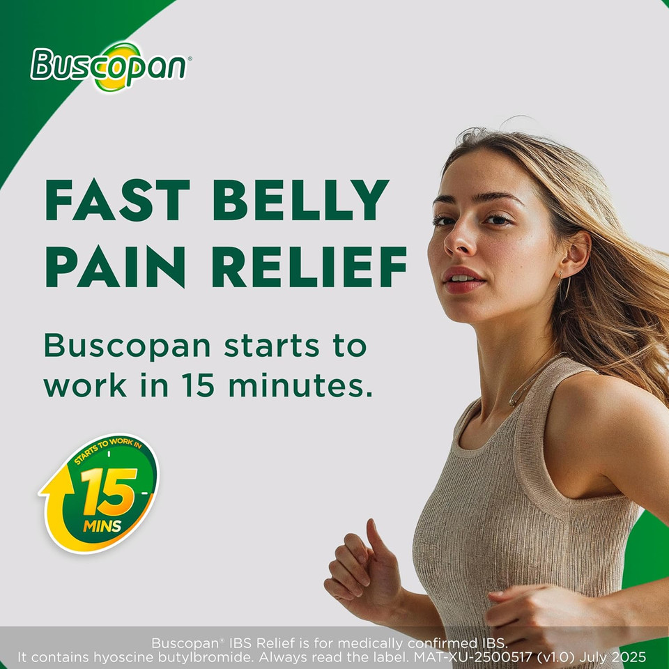 Buscopan IBS Relief - Targets the Source of IBS Pain and Cramps- starts to work in 15 minutes - 40 Tablets- - Relief from IBS Pain & discomfort, 40 Count (Pack of 1)