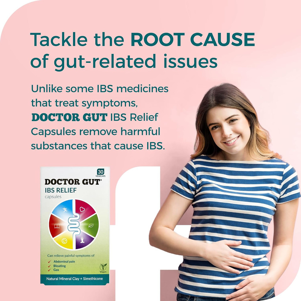 Doctor Gut IBS Relief Capsules, 15 Caps - Stomach Pain Relief, Bloating Relief, Trapped Wind & Gas Relief - Drug-Free, Natural Clay, Expels Harmful Causes of Irritable Bowel Syndrome