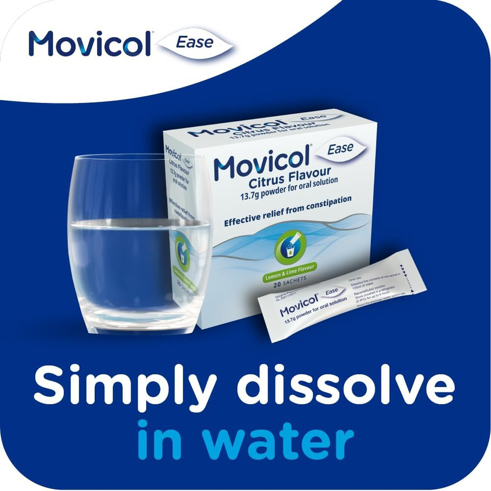 Movicol Ease Stick Sachets, Citrus, 20 Sachets, Constipation Relief for Adults, Laxatives, Relief, hydrates, softens & Help Restore Natural Bowel Movement