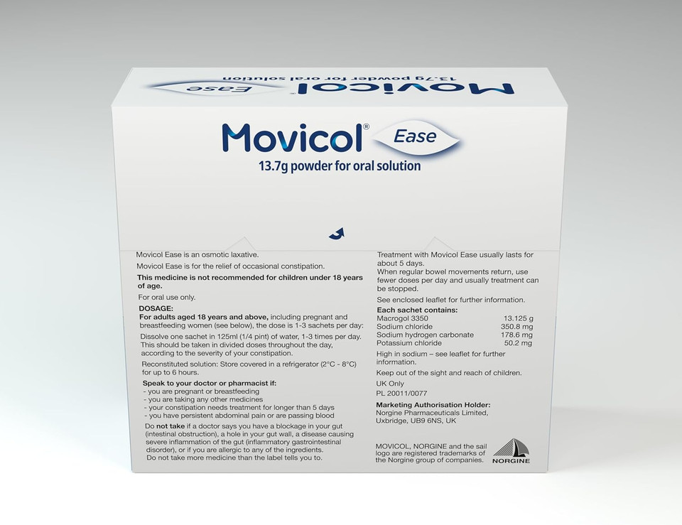 Movicol Ease Stick Sachets, Flavor Free, 20 Sachets, Constipation Relief for Adults, Laxatives, Relief, hydrates, softens & Help Restore Natural Bowel Movement