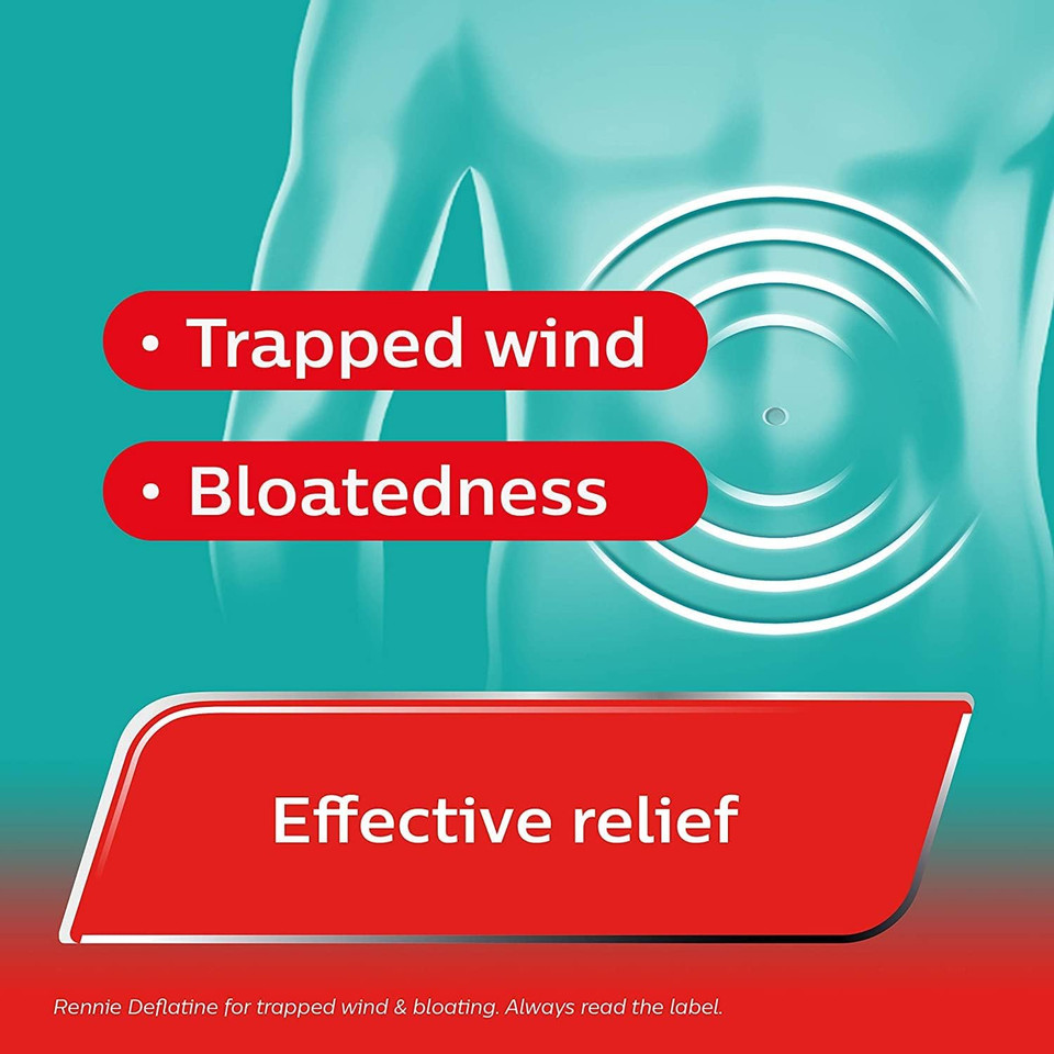 Rennie Deflatine Trapped Wind & Bloatedness Relief Tablets Sugar-Free Mint - 18 Tablets