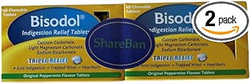 ShareBan Triple Action 60 Indigestion Relief Tablets to Trapped Wind, Acid Indigestion & Heartburn,60 Count (Pack of 2)