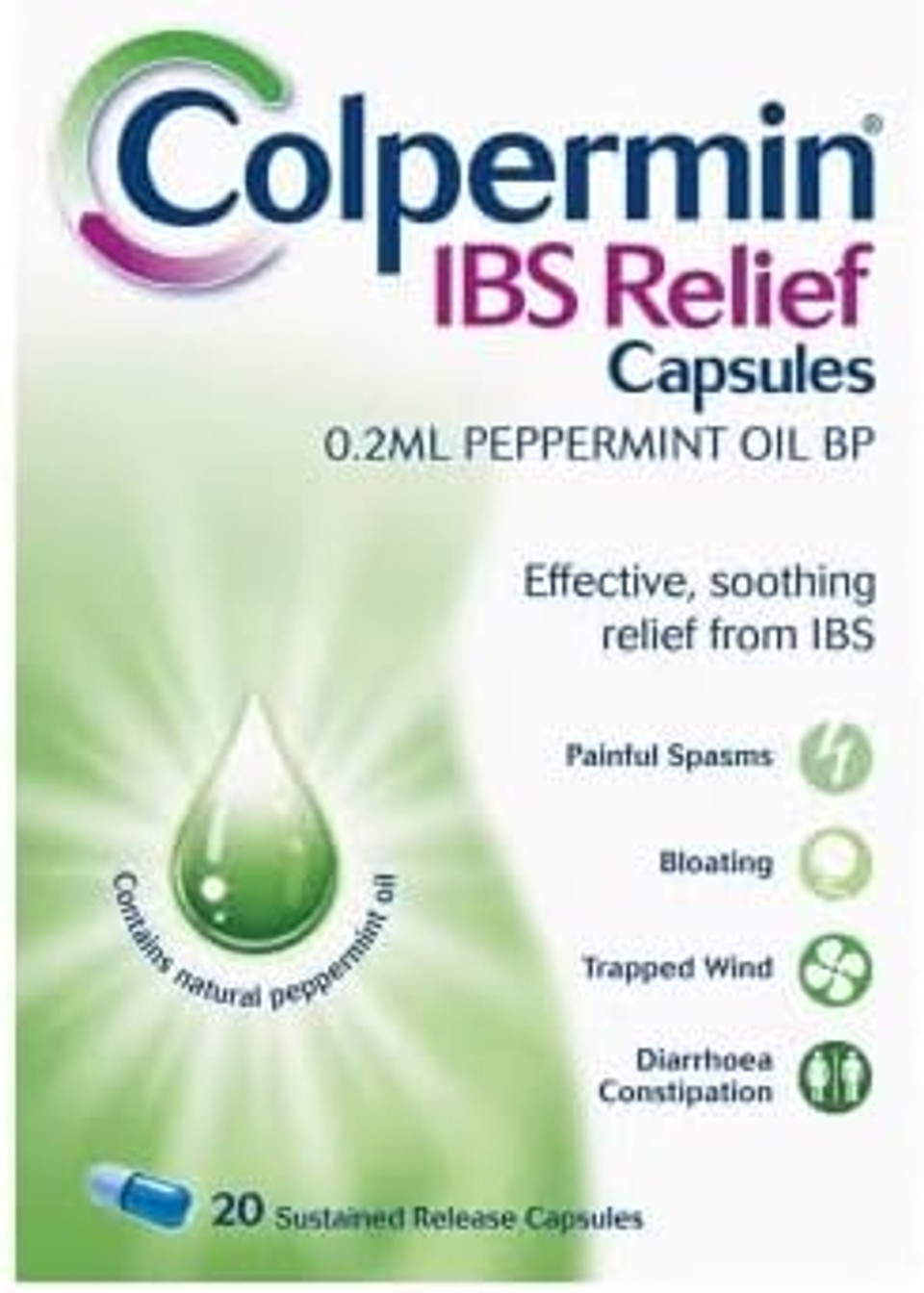 IBS Relief Capsules x20 | Natural Peppermint Oil for Effective, Soothing Relief from IBS | Bloating, Trapped Wind, Painful Spasms