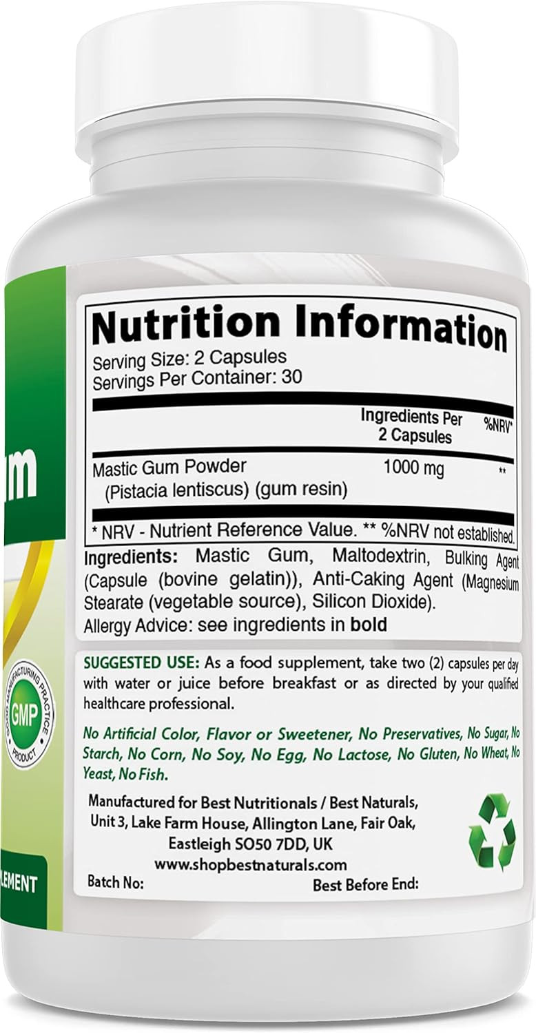 Best Naturals Mastic Gum 500 mg 60 Capsules (60 Count (Pack of 1))