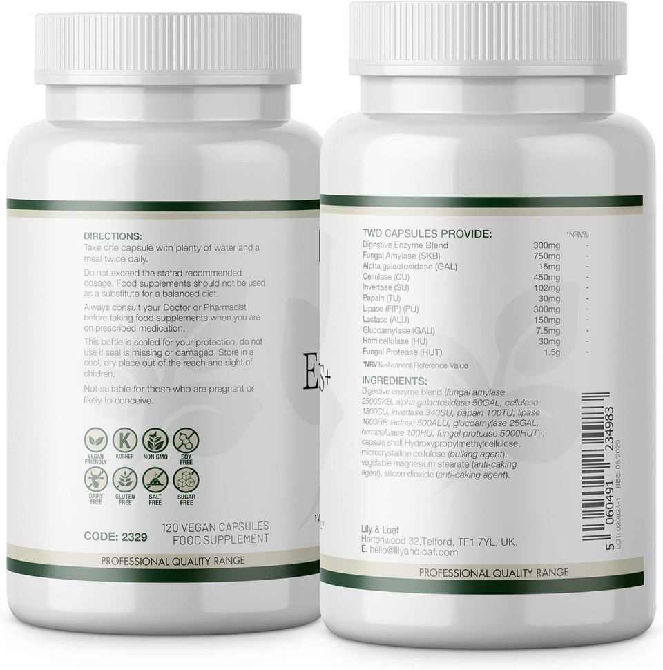 Lily & Loaf Enzymes+  Full-Spectrum Digestive Enzyme Supplement | Supports Digestion of Fats, Proteins & Carbohydrates | 90 Capsules | Non-GMO & Gluten-Free
