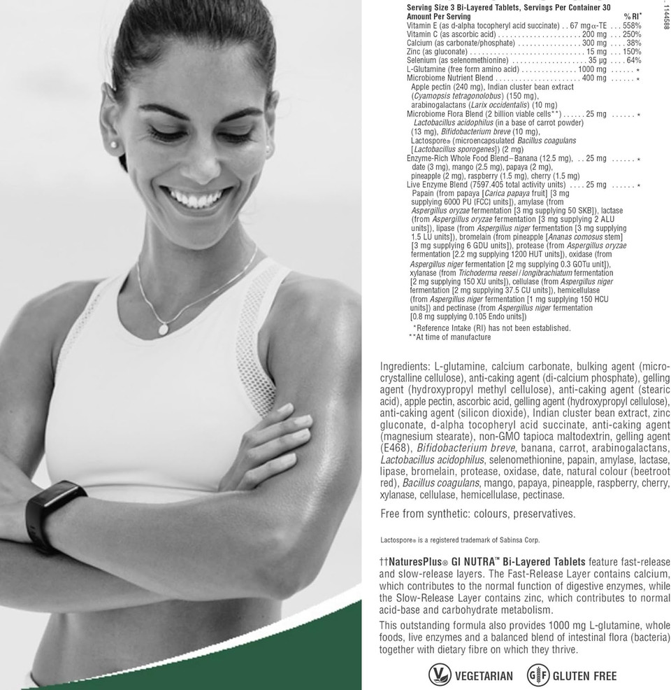 NaturesPlus GI Nutra Total Digestive Wellness - Probiotics Supplement with Prebiotics, Digestive Enzymes, Glutamine, Calcium - Gut, Bloating - Vegetarian, Gluten Free - 90 Tablets