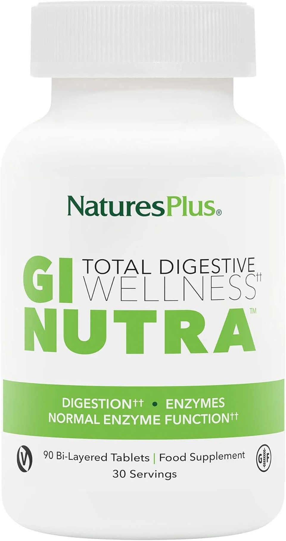 NaturesPlus GI Nutra Total Digestive Wellness - Probiotics Supplement with Prebiotics, Digestive Enzymes, Glutamine, Calcium - Gut, Bloating - Vegetarian, Gluten Free - 90 Tablets