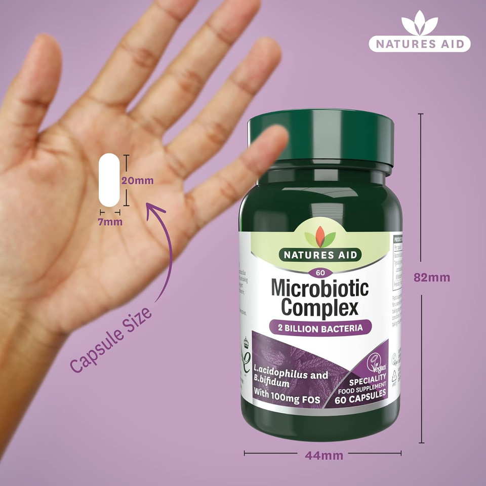 Natures Aid Microbiotic Complex  Digestive Friendly Bacteria Supplement Gut Health Support  High Strength Lactobacillus Acidophilus  Vegan, Vegetarian, Non-GMO, Gluten Free - 60 Capsules