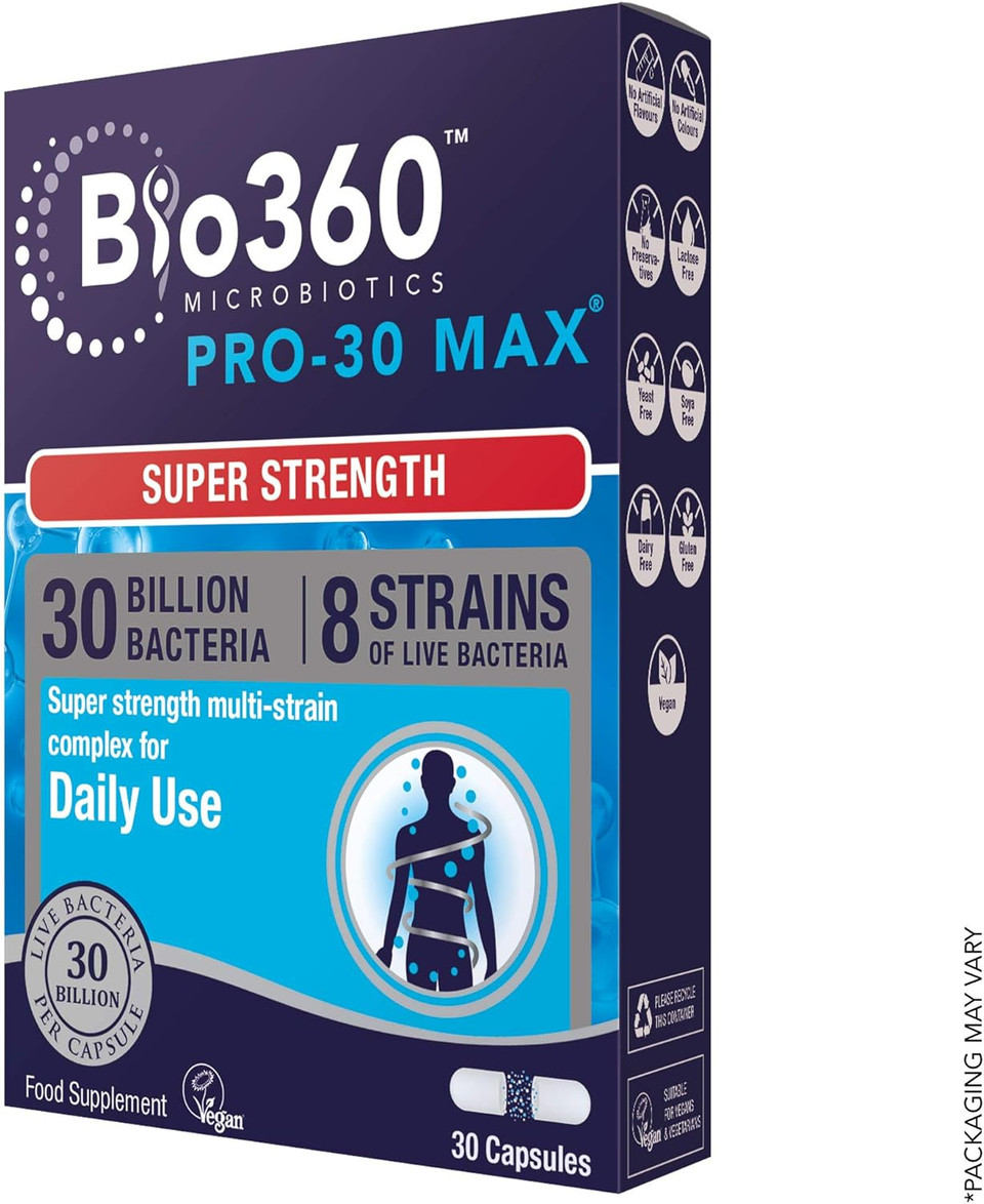 Natures Aid Bio360 Pro-30 Max  30 Billion CFU Probiotic  Supports Gut Health, Immunity & Digestion  Vegan, Gluten-Free, Non-GMO, High Strength Live Cultures for Gut Digestion Health - 30 Capsules Natures Aid Bio360 Pro-30 Max  30 Billion CFU Probiotic  Supports Gut Health, Immunity & Digestion  Vegan, Gluten-Free, Non-GMO, High Strength Live Cultures for Gut Digestion Health - 30 Capsules