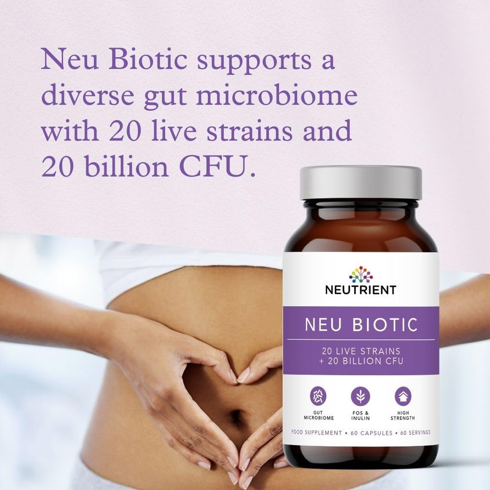Neutrient Neu Biotic Probiotic Gut Health Supplements  20 Billion High Strength Friendly Bacteria  60 Capsules