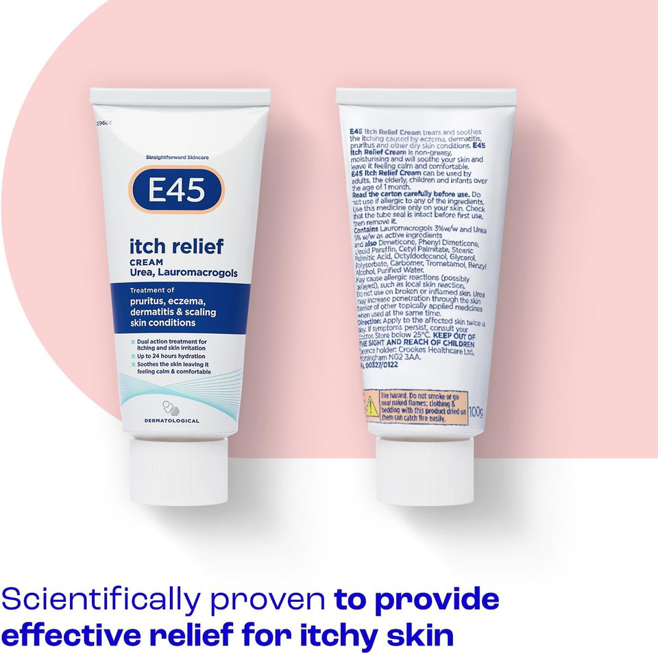 E45 Itch Relief Cream 100g  Anti Itch Cream for Skin Irritation  Non-Greasy E45 Cream to Relieve Itching  Eczema Dermatitis Cream  Instantly Soothes and Calms Skin
