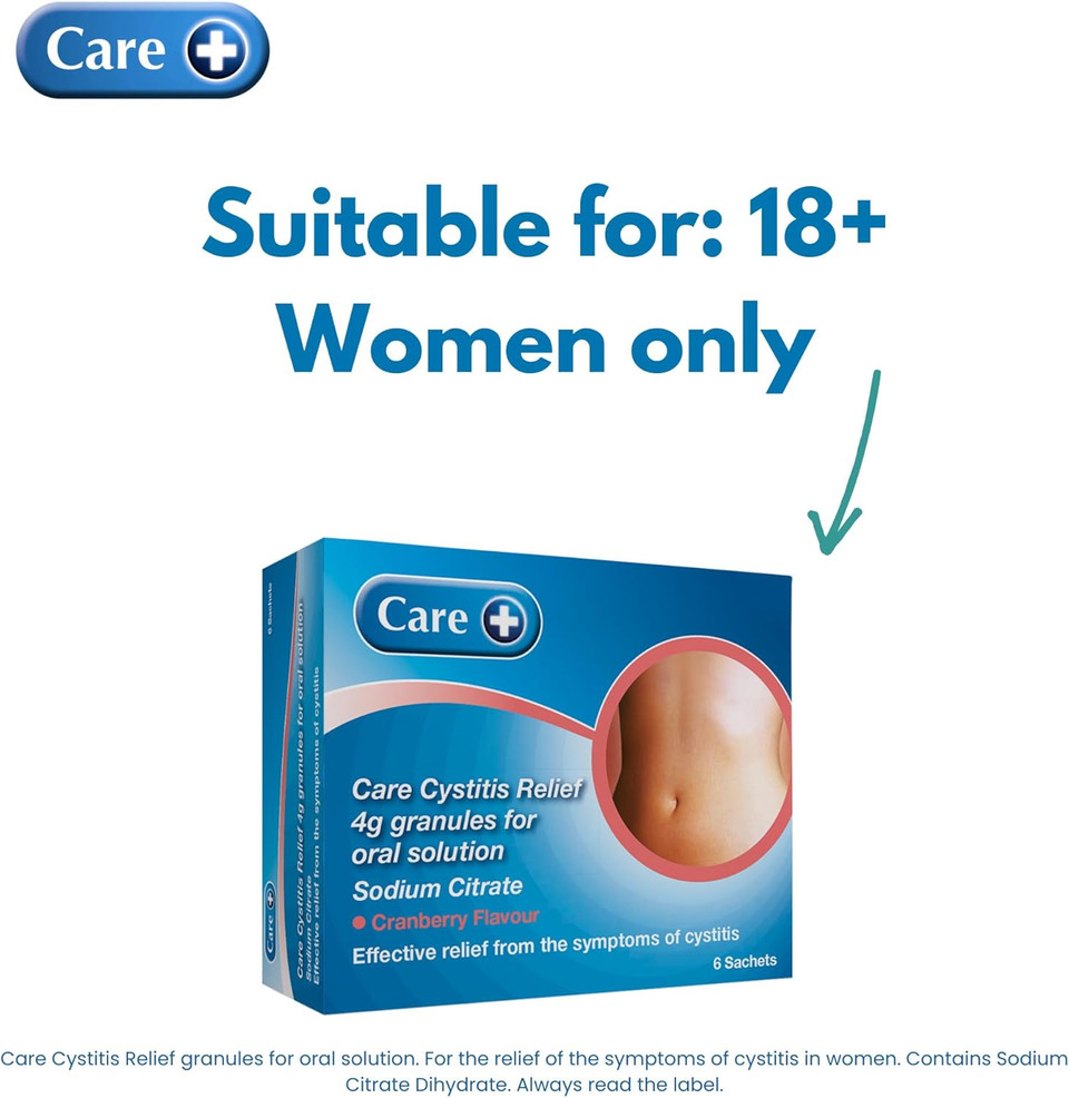 Care Cystitis Relief Granules for Oral Solution, Relieves Symptoms of Cystitis, 48h Course, Helps Reduce Irritation When Urinating, 6 Sachets, Cranberry Flavour
