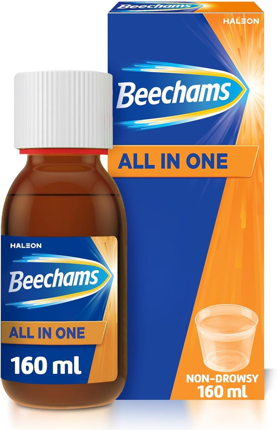 Beechams Cold and Flu Liquid, Sore Throat Relief & Cough Medicine for Adults with Paracetamol, All in One Liquid, 160 ml