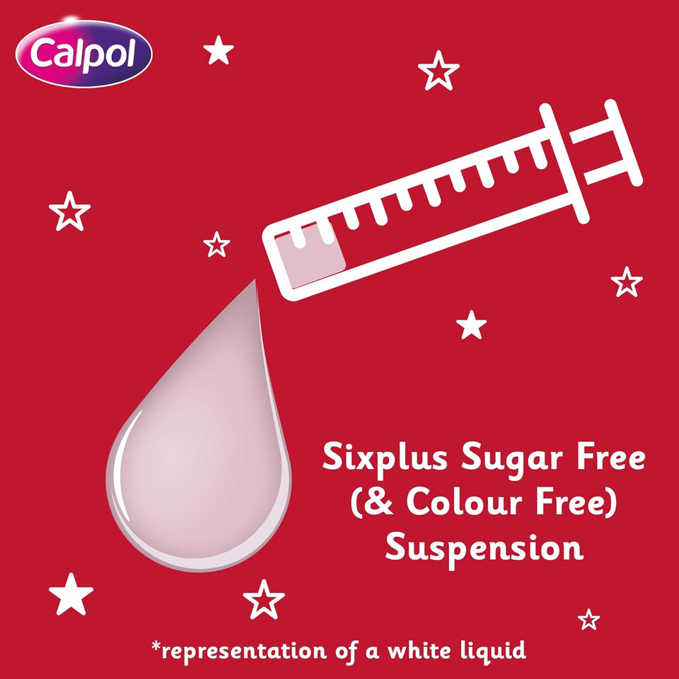 Calpol SixPlus Oral Suspension Paracetamol (1 x 80ml), Sugar-Free Strawberry Flavour Calpol 6 Plus with Paracetamol for Fever & Pain Relief, Suitable for Kids from 6 Years