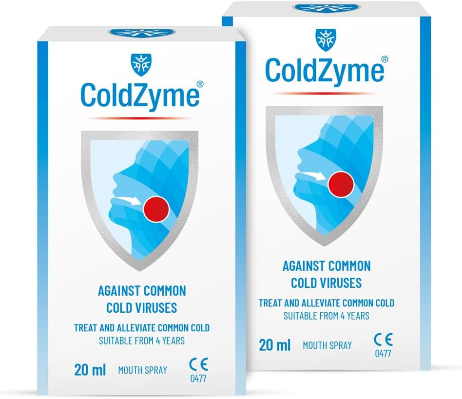 (Pack of 2) ColdZyme Mouth & Throat Spray Reducing a Cold by up to 3.5 Days - Deactivates Cold viruses - Use at First Signs of a Cold (Scratchy Throat, runny Nose) - Menthol Flavour 2x20 ml