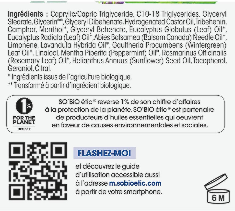 SO'BiO étic Organic Eucalyptus Respiratory Balm, 50 ml, Lot of 4