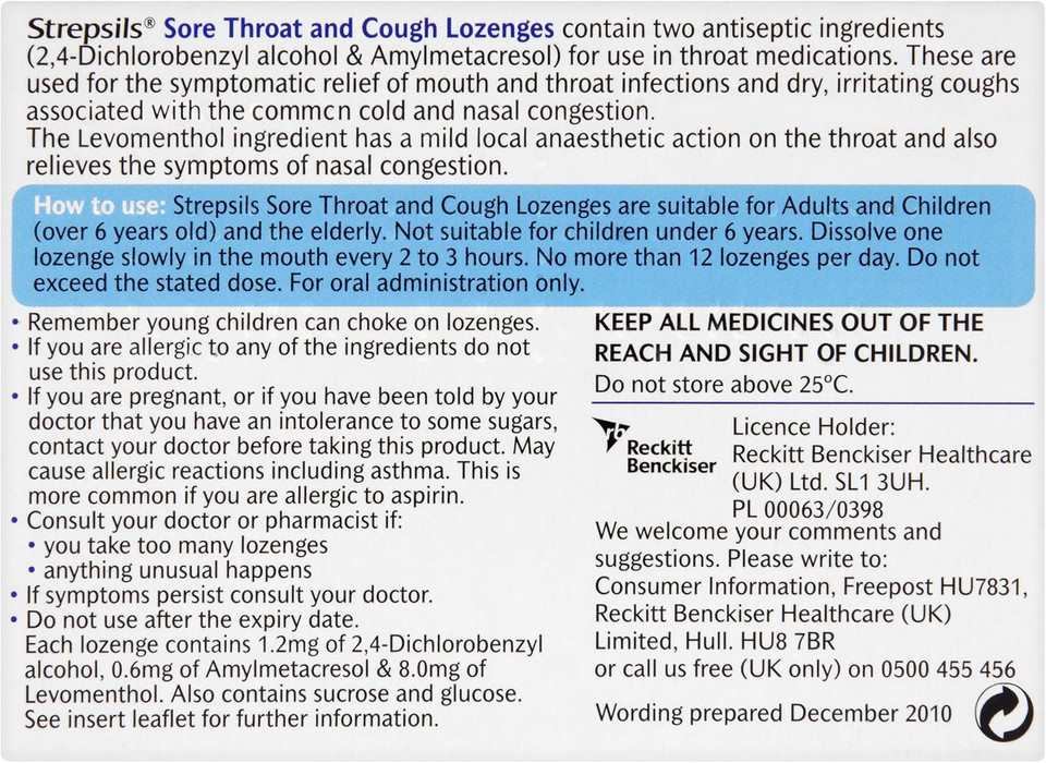Strepsils Sore Throat and Cough Lozenges, 24 Lozenges